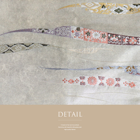 名古屋帯 リサイクル 帯丈354.5cm 六通 絹粋乃匠 吉祥文様 シルバー Sサイズ 正絹 Sランク お洒落