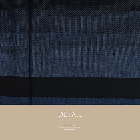 付下げ リサイクル 身丈155.5cm 裄63.2cm 袷 大島紬 ボーダー柄 絣柄 ネイビー サイズ お洒落 カジュアル 正絹 広衿 Aランク