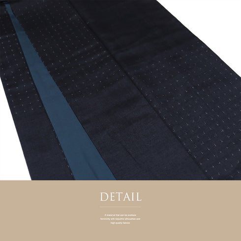 結城紬 リサイクル 身丈164.8cm 裄68cm 袷 横段柄 はたおり娘 ネイビー Lサイズ お洒落 カジュアル 証紙 正絹 広衿 Sランク