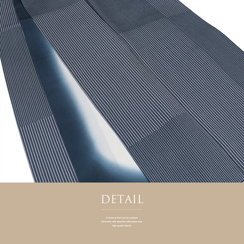 小紋 リサイクル 身丈160.5cm 裄66.8cm 袷 デザイン縞柄 ブルー Lサイズ お洒落 カジュアル 正絹 広衿 Sランク