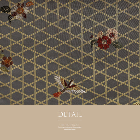 袋帯 リサイクル 帯丈430cm 六通 花柄 刺繍 グレー Sサイズ 正絹 Sランク お洒落