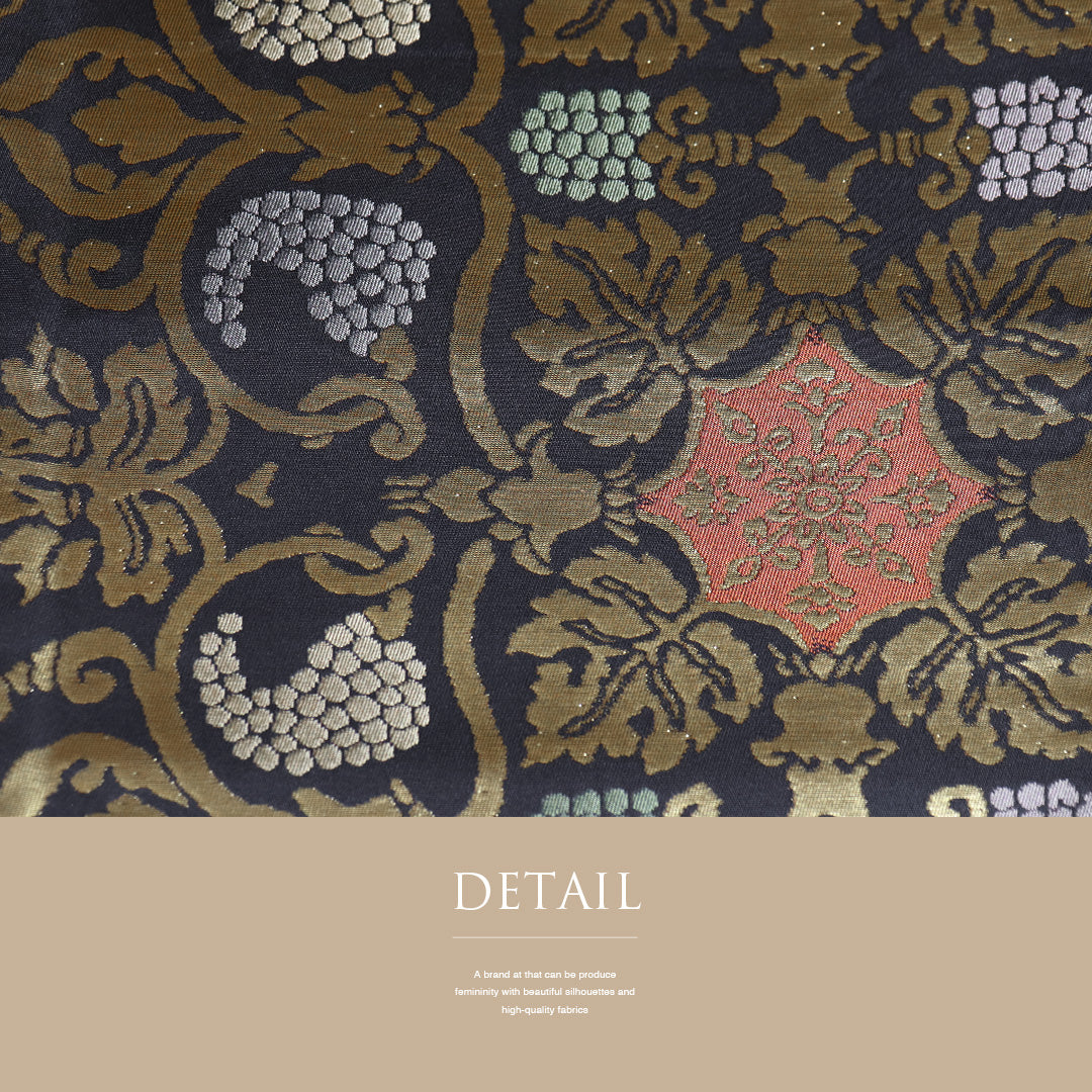 リサイクル 袋帯 帯丈440cm 全通 名物裂全通柄 グレー Mサイズ 正絹 S