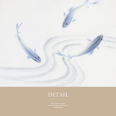 名古屋帯 リサイクル 帯丈367.5cm ポイント柄 夏用 魚柄 ホワイト Mサイズ 正絹 Aランク カジュアル