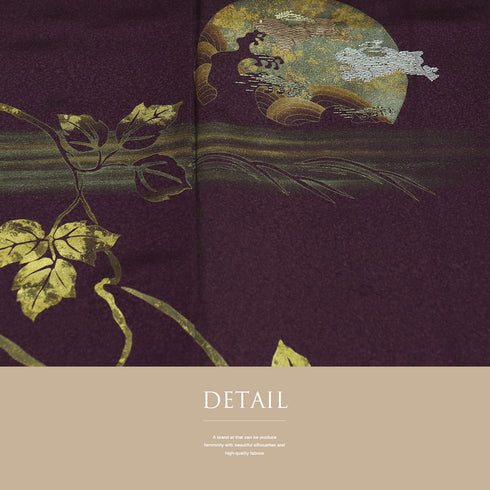 付下げ リサイクル 身丈161.8cm 裄64.8cm 袷 月に波やうさぎ柄 刺繍 箔 パープル Lサイズ お洒落 正絹 広衿 Sランク