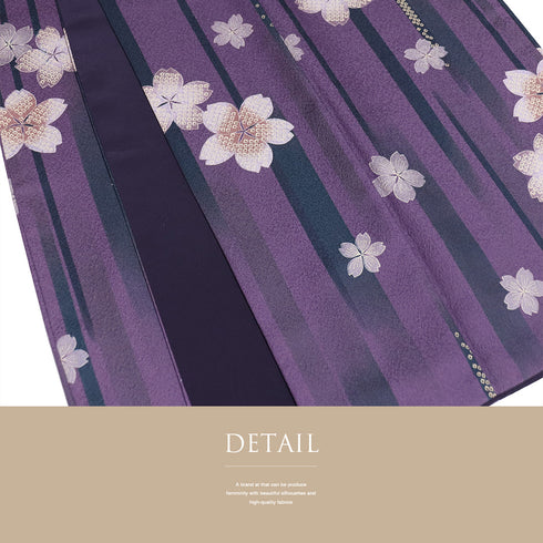 小紋 リサイクル 身丈168cm 裄64.5cm 袷 桜柄 パープル LLサイズ お洒落 カジュアル ポリエステル 洗える着物 広衿 Sランク