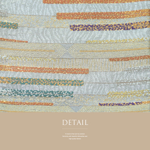 袋帯 リサイクル 帯丈436cm 六通 横段模様 シルバー Mサイズ 正絹 Sランク フォーマル