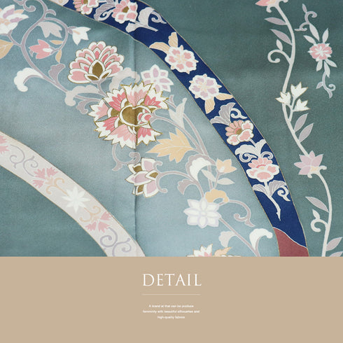 訪問着 リサイクル 身丈155cm 裄65.2cm 袷 花唐草柄 金駒刺繍 箔 グリーン Sサイズ セミフォーマル お洒落 正絹 広衿 Bランク