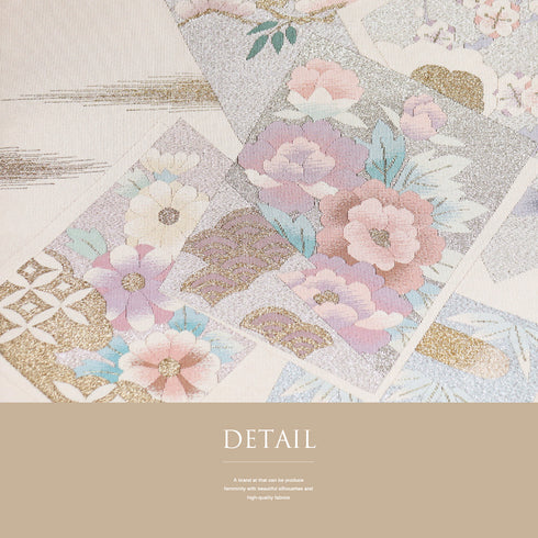 名古屋帯 リサイクル 帯丈362cm ポイント柄 色紙に花柄 アイボリー Mサイズ 正絹 Sランク お洒落