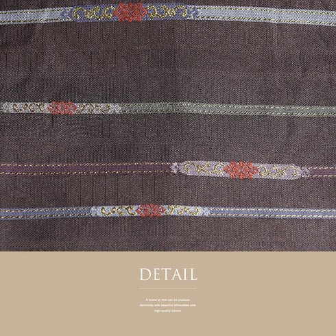 名古屋帯 リサイクル 帯丈373cm 六通 横段柄 ブラウン Mサイズ 不明 Sランク お洒落 カジュアル