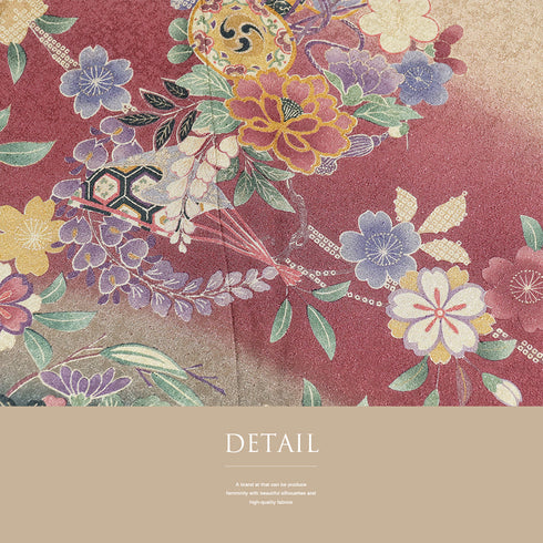 訪問着 リサイクル 身丈161.7cm 裄66.4cm 袷 鼓や扇子や花柄 ブラウン Lサイズ お洒落 セミフォーマル 正絹 広衿 Aランク