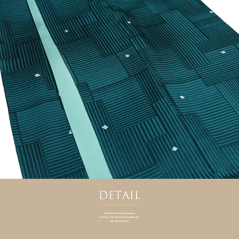 小紋 リサイクル 身丈154.2cm 裄62cm 袷 デザイン模様 地紋 グリーン Sサイズ お洒落 正絹 広衿 Sランク