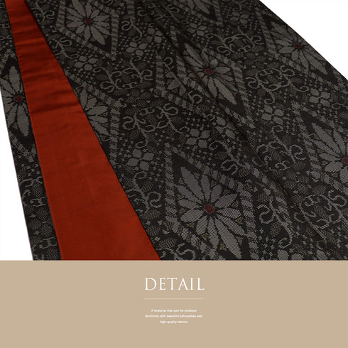 紬 リサイクル 身丈163.3cm 裄66.8cm 袷 花菱模様 ブラック Lサイズ お洒落 お洒落 正絹 広衿 Sランク