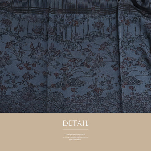 付下げ リサイクル 袷 付下げ小紋柄 紅型調柄 ネイビー 規格外サイズ お洒落 正絹 広衿