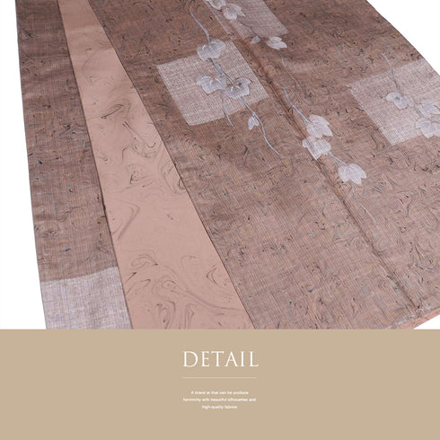 訪問着 リサイクル 身丈160cm 裄65.8cm 袷 紬 伝統工芸品 上代絵抜御召 さくらつむぎ ゆったりサイズ 地紋 ベージュ Mサイズ お洒落 証紙 正絹 広衿 Sランク