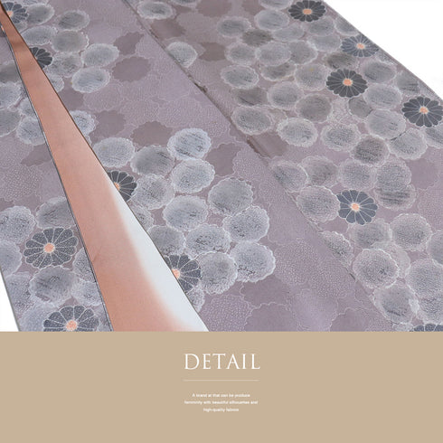 小紋 リサイクル 身丈155.5cm 裄64.6cm 袷 菊地紋 彩色 部分絞り パープル Mサイズ お洒落 カジュアル 正絹 広衿 Aランク