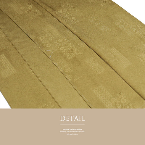 色無地 リサイクル 身丈156cm 裄62.4cm 袷 イエロー Mサイズ セミフォーマル お洒落 一つ紋 しつけ糸 正絹 広衿 地紋あり Sランク