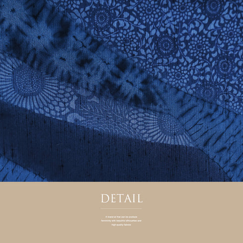 訪問着 リサイクル 身丈156cm 裄63cm 袷 藍染め 更紗柄 部分絞り ブルー Mサイズ セミフォーマル 正絹 広衿 Aランク