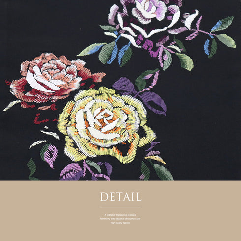 袋帯 リサイクル 帯丈442cm ポイント柄 薔薇柄 刺繍 Thumori Chisato ブラック Mサイズ 正絹 Sランク お洒落