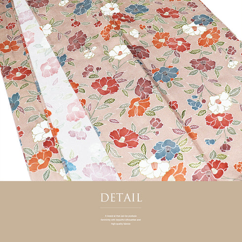 小紋 リサイクル 身丈158.5cm 裄63.7cm 単衣 椿柄 ピンク Mサイズ カジュアル 正絹 バチ衿 Sランク