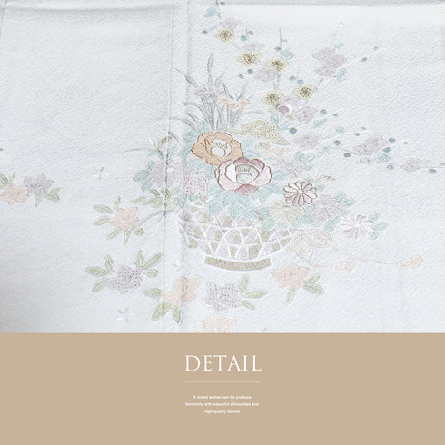 訪問着 リサイクル 身丈158cm 裄64.4cm 袷 花籠柄 刺繍 グレー Mサイズ セミフォーマル お洒落 正絹 広衿 Sランク