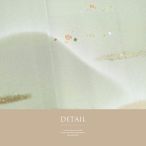 訪問着 リサイクル 身丈157.7cm 裄67.8cm 袷 山に霞模様 刺繍 箔 グリーン Mサイズ お洒落 セミフォーマル 正絹 広衿 Aランク