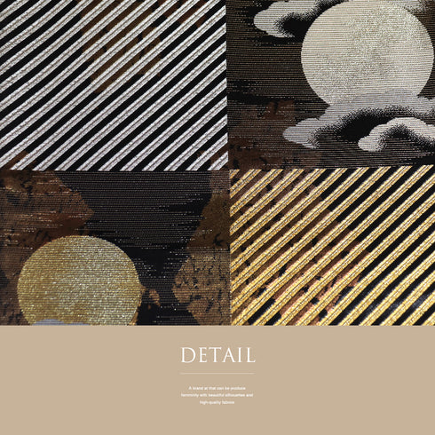 袋帯 リサイクル 帯丈440cm 六通 市松に月や縞柄 ゴールド Mサイズ 正絹 Aランク セミフォーマル お洒落