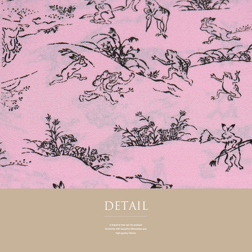 帯揚げ リサイクル お洒落 ちりめん 正絹 ピンク 鳥獣戯画 Sランク AG-1204