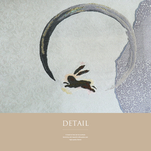 名古屋帯 リサイクル 帯丈379cm ポイント柄 うさぎ柄 地紋 織り出し柄 グレー Mサイズ 正絹 Sランク お洒落 落款