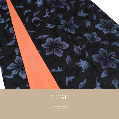 小紋 リサイクル 身丈154.5cm 裄63.6cm 袷 アンティーク お召 花柄 地紋 ネイビー Sサイズ お洒落 カジュアル 正絹 広衿 Aランク