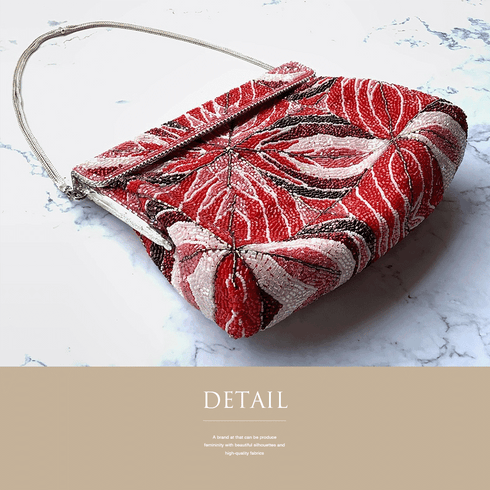 ビーズバック アンティーク 赤地 お洒落 カジュアル 横幅19cm 高さ13cm マチ5cm Bランク 和装小物 ZO-57