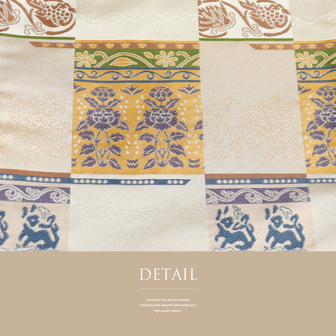 京袋帯 リサイクル 帯丈392cm 全通 市松に矢羽根柄 ベージュ Lサイズ ポリエステル 新品・未使用品 お洒落