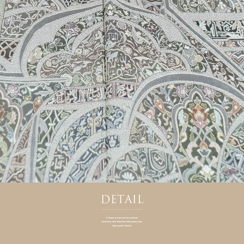 色留袖 リサイクル 身丈158.7cm 裄64cm 袷 彩天目織 オリエンタル花柄 グリーン Mサイズ 一つ紋 正絹 広衿 Aランク