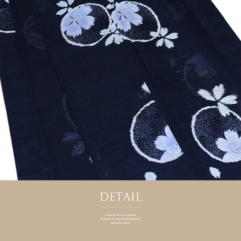 浴衣 リサイクル 夏着物 身丈162.7cm 裄67cm 絽 夢工房 桜柄 ミシン仕立て ネイビー Lサイズ カジュアル 木綿 洗える着物 バチ衿 Aランク