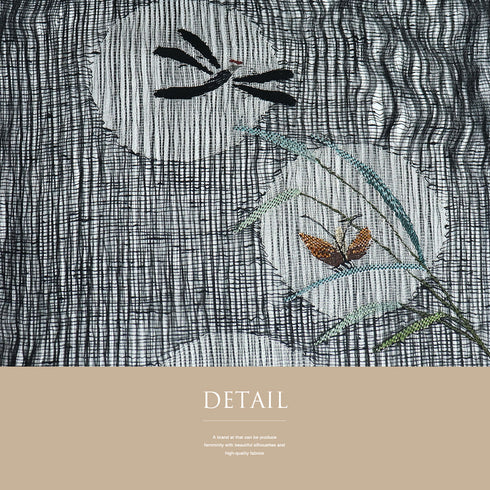 名古屋帯 リサイクル 帯丈369.5cm ポイント柄 9寸 夏物 とんぼ柄 ブラック Mサイズ 不明 Bランク カジュアル