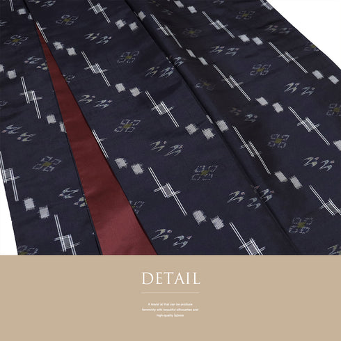 紬 リサイクル 身丈168.7cm 裄65cm 袷 絣に燕柄 ネイビー LLサイズ カジュアル お洒落 正絹 広衿 Aランク