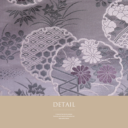 名古屋帯 リサイクル 帯丈365.5cm 六通 雪輪に花柄 パープル Mサイズ 正絹 Sランク お洒落