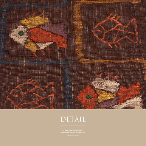 名古屋帯 リサイクル 帯丈350cm 六通 魚柄 ブラウン Sサイズ 正絹 Sランク お洒落 カジュアル