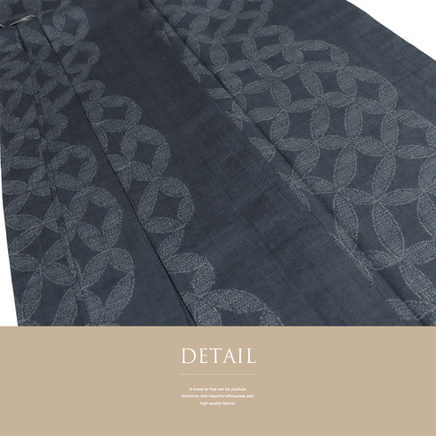 紬 リサイクル 身丈169.8cm 裄68.4cm 単衣 デザイン七宝柄 ゆったりサイズ 結城紬 グレー LLサイズ お洒落 カジュアル 証紙 しつけ糸 正絹 広衿 Sランク