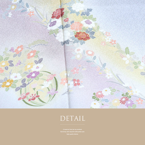 訪問着 リサイクル 身丈163.8cm 裄71.8cm 袷 花丸や華文柄 地紋 金駒刺繍 グレー Lサイズ フォーマル セミフォーマル 正絹 広衿 Sランク