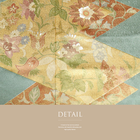 付下げ リサイクル 身丈156.5cm 裄62.8cm 袷 花唐草柄 地紋 金駒刺繍 箔 グリーン Mサイズ セミフォーマル お洒落 正絹 広衿 Sランク