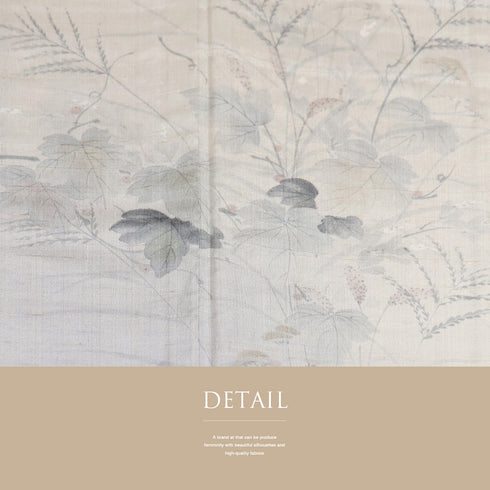 訪問着 リサイクル 身丈157cm 裄64.8cm 単衣 墨絵に草花柄 生紬 結城紬 ベージュ Mサイズ お洒落 正絹 バチ衿 Sランク