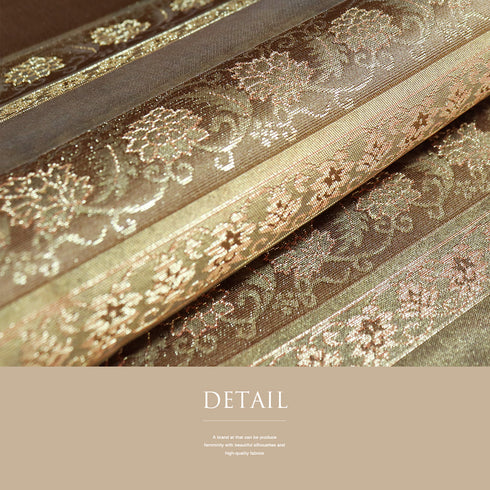 袋帯 リサイクル 帯丈446cm 六通 花唐草柄 名物裂間道 ブラウン Mサイズ 正絹 Sランク フォーマル お洒落