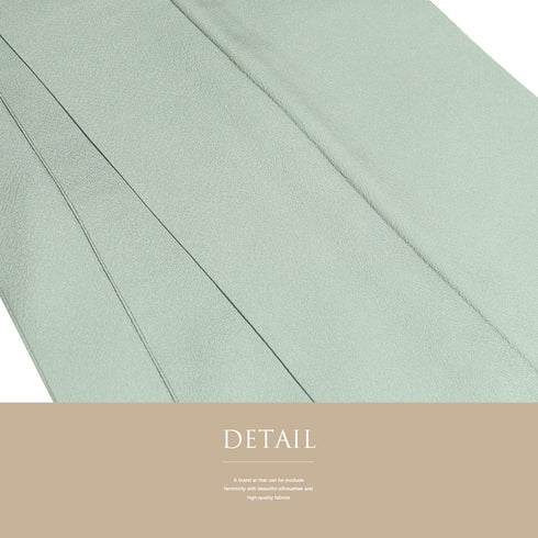 色無地 リサイクル 身丈162.5cm 裄62cm 袷 グリーン Lサイズ セミフォーマル フォーマル 一つ紋 しつけ糸 正絹 広衿 地紋あり Sランク