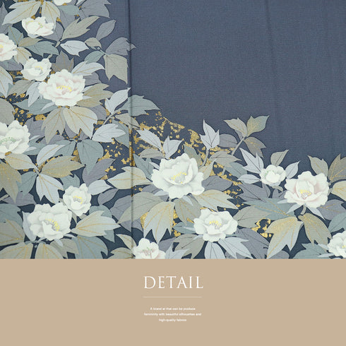 訪問着 リサイクル 身丈163cm 裄67.4cm 袷 花柄 パールトーン加工 箔 ブルー Lサイズ お洒落 正絹 広衿 Aランク