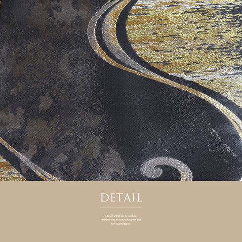 袋帯 リサイクル 帯丈424cm 六通 わらく 真珠箔 長江綿文 流水柄 ブラック Sサイズ 正絹 新品・未使用品 フォーマル セミフォーマル