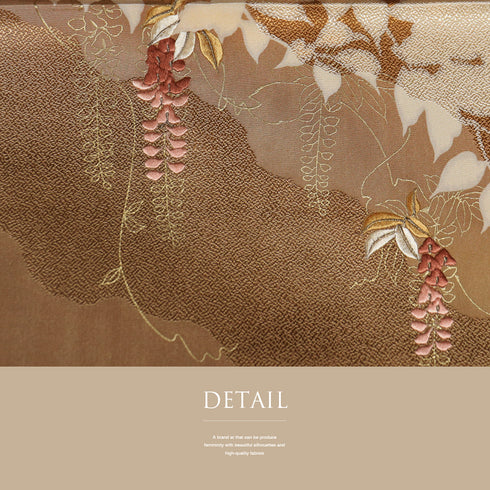 帯揚げ リサイクル お洒落 綸子 正絹 ベージュ 地紋 葉柄 新品・未使用品 AG-1218