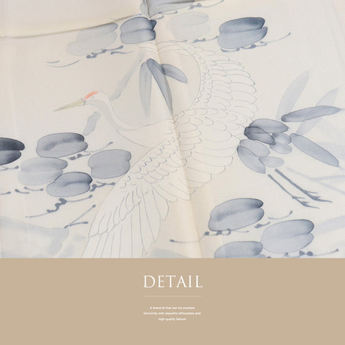 長襦袢 リサイクル 長襦袢 身丈125cm 裄63.7cm 袷 鶴柄 半衿刺繍あり アイボリー Sサイズ しつけ糸 正絹 袖無双 Sランク