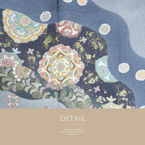 訪問着 リサイクル 身丈160.5cm 裄64.8cm 袷 華紋や花唐草柄 金駒刺繍 グレー Lサイズ フォーマル 一つ紋 正絹 広衿 Sランク