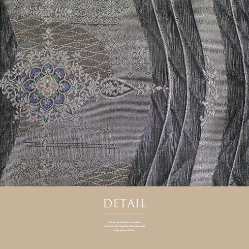 袋帯 リサイクル 帯丈440cm 六通 華紋 波線 シルバー Mサイズ 不明 Sランク お洒落