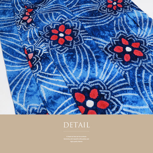 浴衣 リサイクル 夏着物 身丈156.8cm 裄66.5cm 夏物 絞り 花柄 ブルー Mサイズ カジュアル 木綿 洗える着物 バチ衿 Aランク